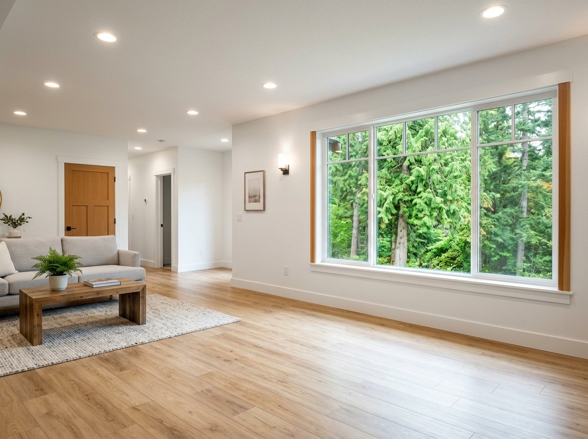 Immaculate restored daylight basement interior in a Pacific Northwest craftsman home